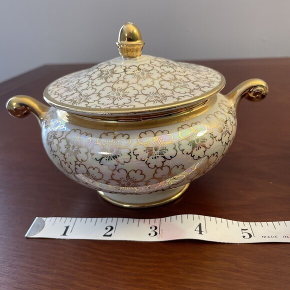 Eggshell Nautilus Cream Sugar Bowl W Lid Floral USA K47N6 F62N5 - Picture 15 of 16